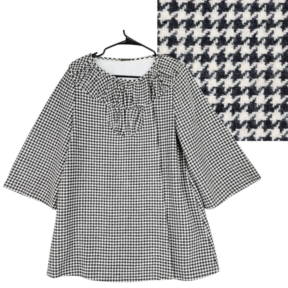 Loeffler Randall Coat Womens 10 Black White Houndstooth Wool Swing Retro 50s‎
